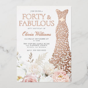Invitation En Aluminium Quarante & Fabuleux 40e Anniversaire Rose Gold