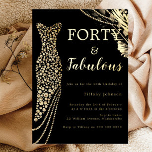 Invitation En Aluminium Quarante & Fabuleux Élégante Robe Dorée 40e Annive