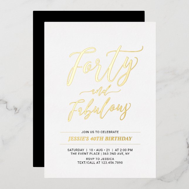Invitation En Aluminium Quarante & Fabuleux | Moderne Or 50e Fête d'Annive (Recto/Verso)