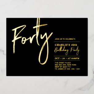 Invitation En Aluminium Quarante Fête d'anniversaire 40 ans moderne noir