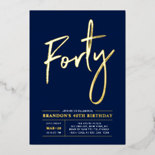 Invitation En Aluminium Quarante   Moderne Or Navy Fête d'anniversaire 40 