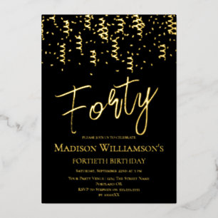 Invitation En Aluminium Quarantième Anniversaire Minimal Black & Gold Quar