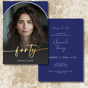 Invitation En Aluminium Quarantième Anniversaire Moderne Minimal Bleu