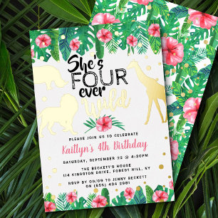 Invitation En Aluminium Quatre filles de Safari Jungle à jamais sauvages p