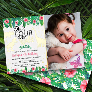 Invitation En Aluminium Quatre filles dinosaures sauvages pour toujours Ph