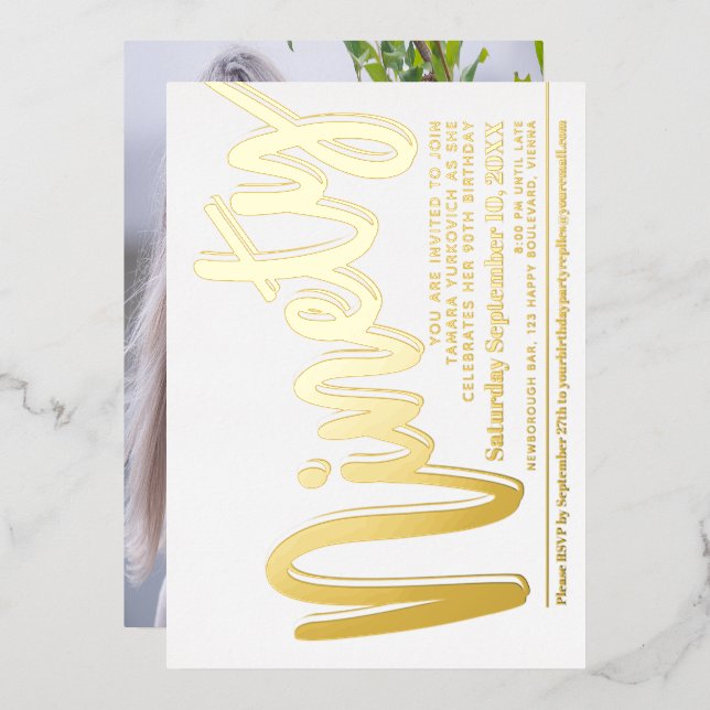 Invitation En Aluminium Quatre-vingt-dix-neuf-neuvième anniversaire blanc  (Recto/Verso)