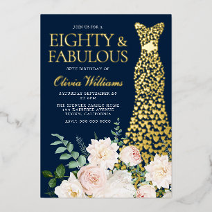 Invitation En Aluminium Quatre-vingts & Fabuleux Navy & Or 80e Anniversair