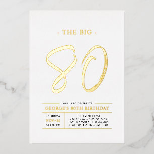 Invitation En Aluminium Quatre-vingts   Fête d'anniversaire Moderne Or 80 