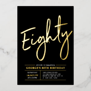 Invitation En Aluminium Quatre-vingts Fête d'anniversaire moderne or et