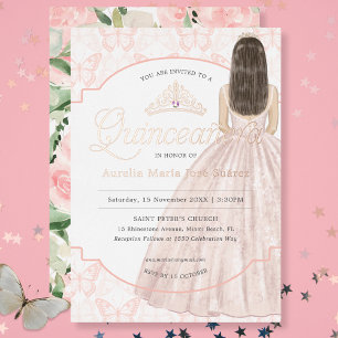 Invitation En Aluminium Quinceañera Aquarelle Blush Floral Anniversaire