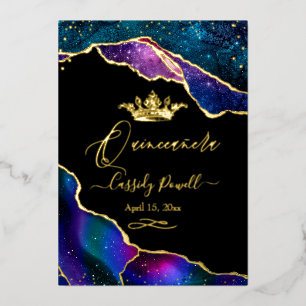 Invitation En Aluminium Quinceanera, Aquarelle Galaxie Agate 3 couleurs