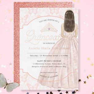 Invitation En Aluminium Quinceañera Élégant Anniversaire Pailleté Or Rose