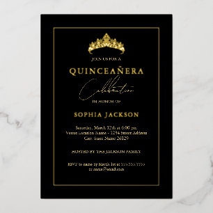 Invitation En Aluminium Quinceanera Elégante Or Noir 15e