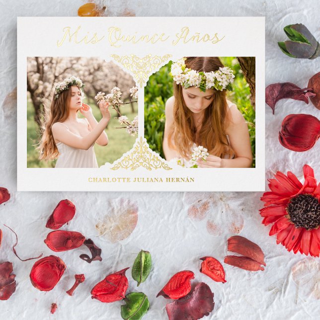 Invitation En Aluminium Quinceañera Espagnol Fancy Flourish Effet 2 Photos (Créateur téléchargé)