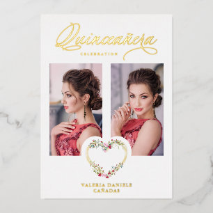 Invitation En Aluminium Quinceañera Espagnole Cœur Rouge Rose Romantique