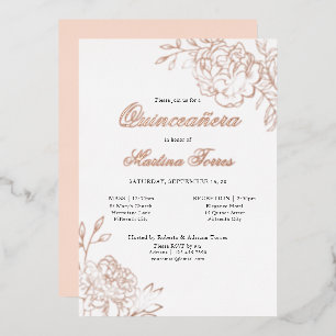 Invitation En Aluminium Quinceanera et Messe Élégant Rose Doré Botanique