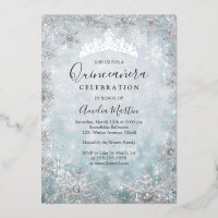 Quinceañera Flocon de Neige Bleu Argent Hiver