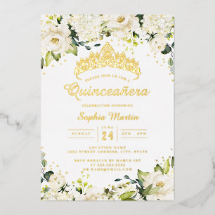 Invitation En Aluminium Quinceanera Florale Champagne d'or