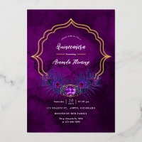 Quinceañera florale paon violet et or