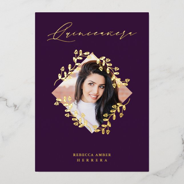 Invitation En Aluminium Quinceañera Golden Diamond Wildflowers Photo (Recto)