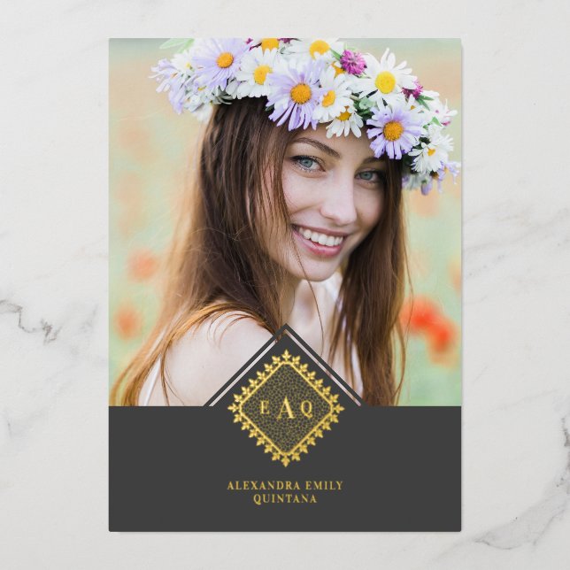 Invitation En Aluminium Quinceañera Initials Ornamental Lace Sophisticated (Recto)