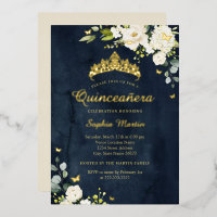 Quinceanera Marine Champagne Floral Gold