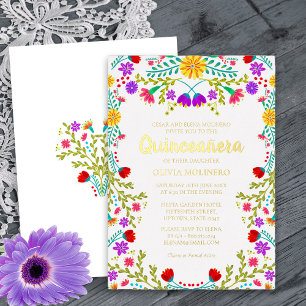 Invitation En Aluminium Quinceanera mexicaine Fiesta Floral Real Gold