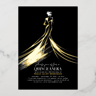 Invitation En Aluminium Quinceanera moderne moderne sophistiquée Noir élég