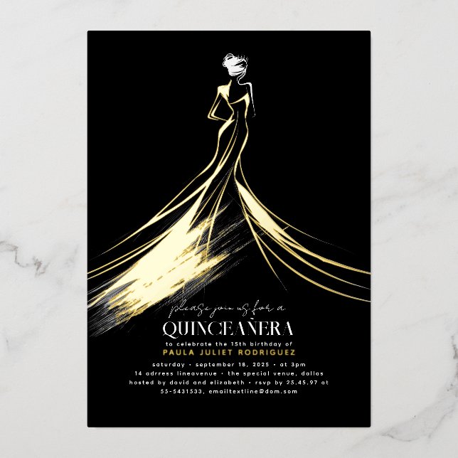 Invitation En Aluminium Quinceanera moderne moderne sophistiquée Noir élég (Recto)