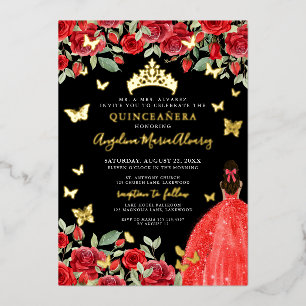 Invitation En Aluminium Quinceanera Noir Rouge Or