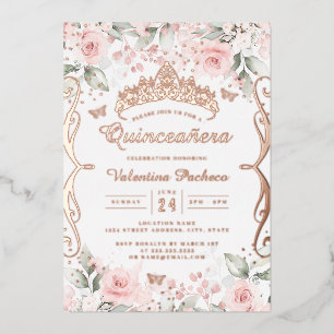 Invitation En Aluminium Quinceanera or rose pâle