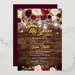 Invitation En Aluminium Quinceanera Papillon Floral Bourguignon Rustique