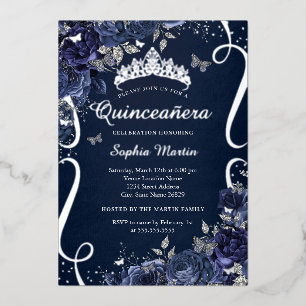 Invitation En Aluminium Quinceanera, papillon floral de la Marine royale