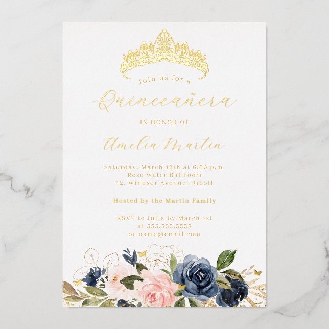 Invitation En Aluminium Quinceanera, papillon floral florissant rose de la (Recto)