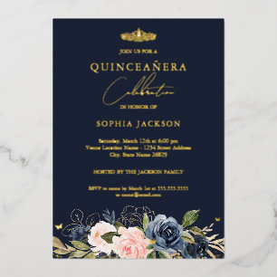Invitation En Aluminium Quinceanera, papillon floral rose pâle