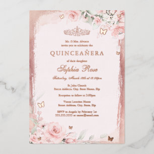 Invitation En Aluminium Quinceanera, papillon rose rose floral 15e