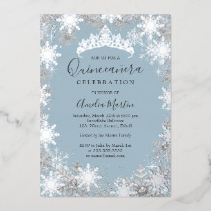 Invitation En Aluminium Quinceanera poussière de flocon de neige d'hiver b