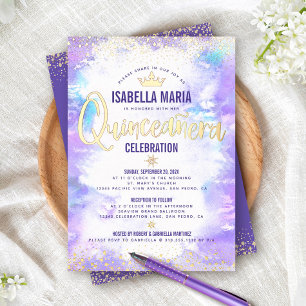 Invitation En Aluminium Quinceañera Purple Aquarelle Chic Couronne Véritab