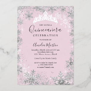 Invitation En Aluminium Quinceañera Rose Fleur d'Hiver Argent