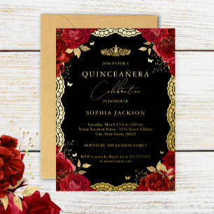 Invitation En Aluminium Quinceanera Rose Gold Rouge Dentelle Anniversaire