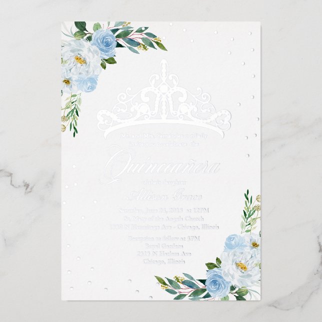 Invitation En Aluminium Quinze ans Fleur Bleue (Recto)