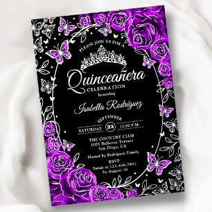 Invitation En Aluminium Quinze ans Rose Argent Noir Quinceanera