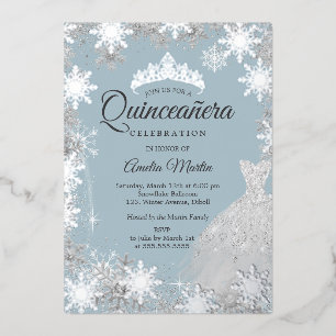 Invitation En Aluminium Quinze ans Silver Blue Winter Snowflake Quinceaner