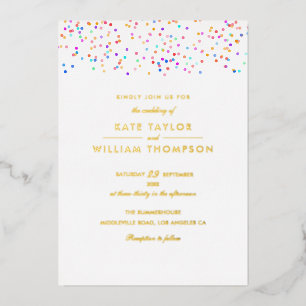 Invitation En Aluminium Rainbow Confetti Photo Mariage Gold