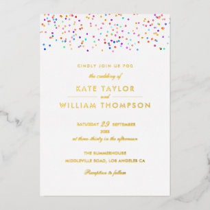 Invitation En Aluminium Rainbow Confetti Photo Mariage Gold