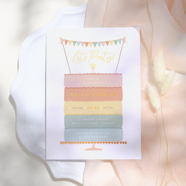 Invitation En Aluminium Rainbow Layer Cake Girl fête d'anniversaire (Créateur téléchargé)