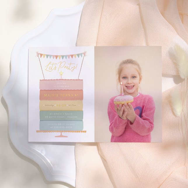 Invitation En Aluminium Rainbow Layer Cake Girl Photo Anniversaire (Créateur téléchargé)