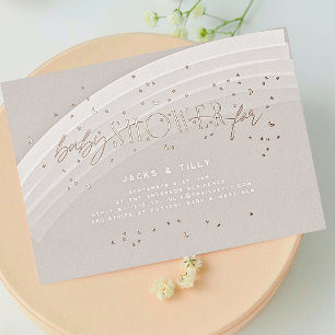 Invitation En Aluminium Rainbow Stars Baby shower moderne Rose Gold Pressé