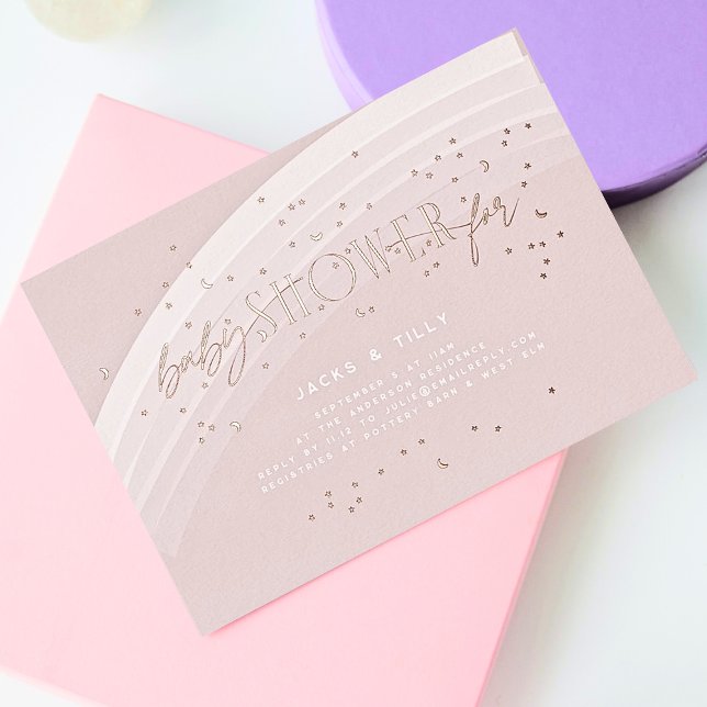 Invitation En Aluminium Rainbow Stars Baby shower moderne Rose Rose Or (Créateur téléchargé)