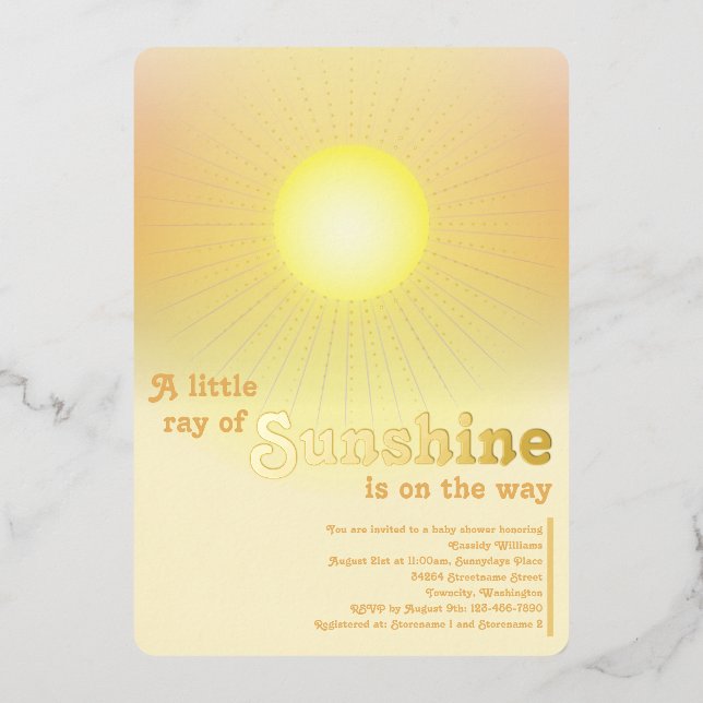 Invitation En Aluminium Ray of Sunshine Gold Baby shower solaire (Recto)